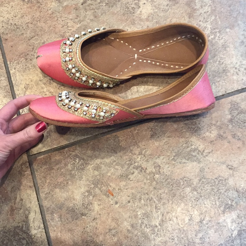 Vintage pink salmon silk Indian flats 90’s y2k 8